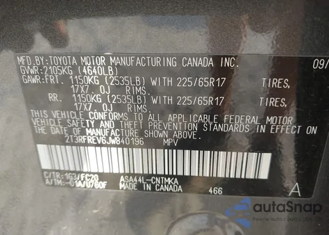 2018 Toyota Rav4 Xle из США, поврежденный, VIN 2T3RFREV6JW840196